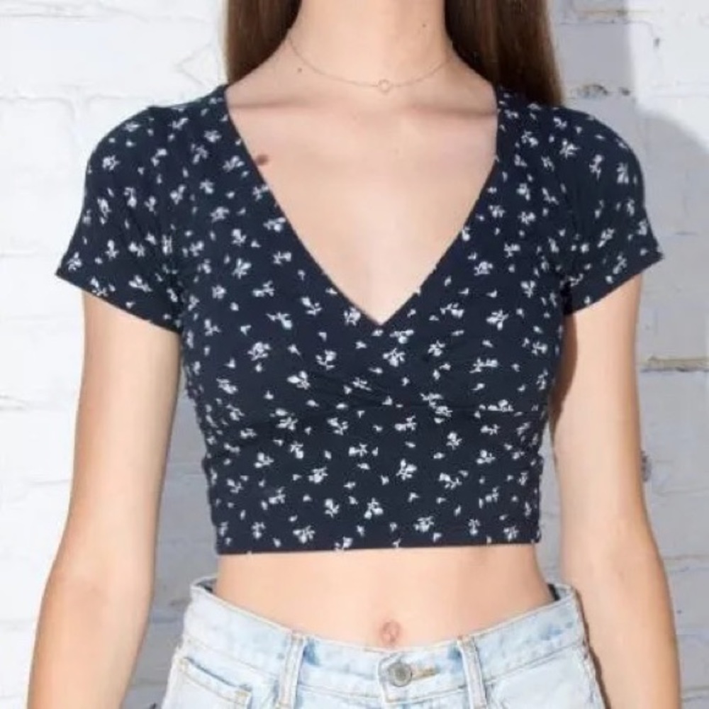 brandy melville black floral amara top
